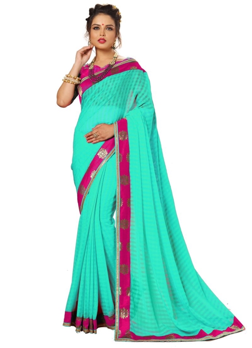 Turquoise Color Satin Saree with Blouse