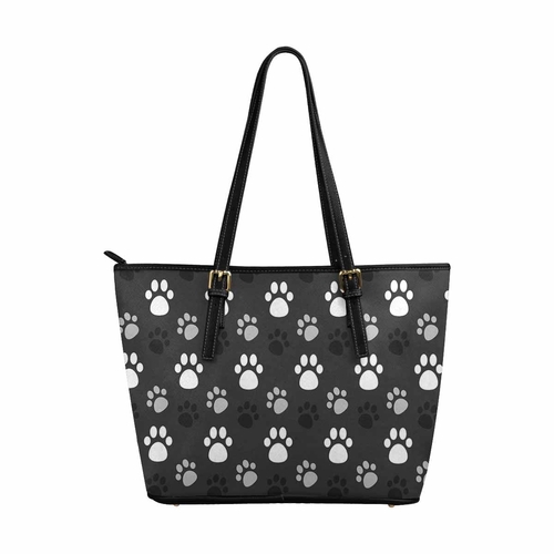 Large Leather Tote Shoulder Bag - Paws Dark Grey Tote