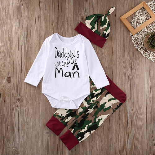 New Year 3Pcs Infant Babies Camouflage Clothing