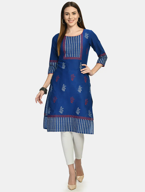 Women's straight kurta (Size-M) (Color-BLUE)