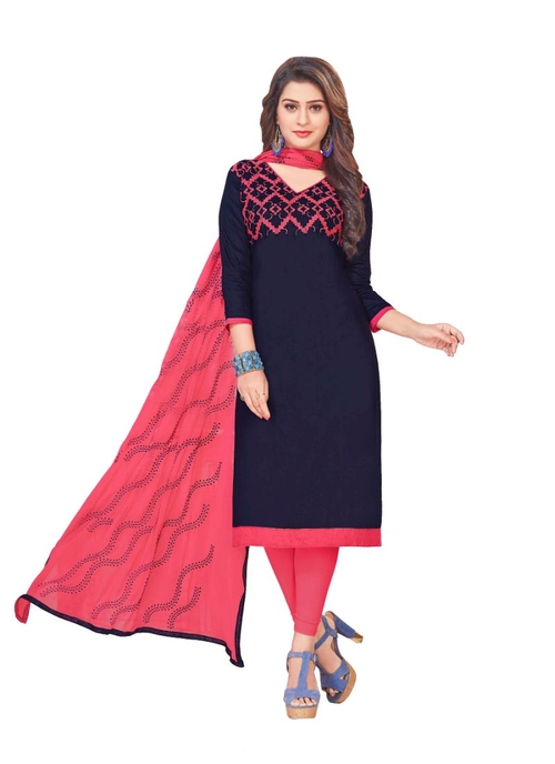 Generic Women's Glaze Cotton Salwar Material (Navy