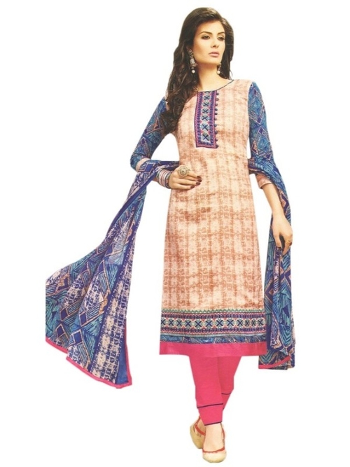 Embroidered Cotton Satin Unstitched Dress Material