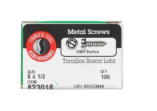 Hillman 823018 6.5 in. Sheet Metal Scews  Stainless Steel