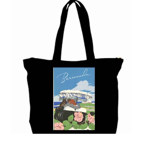 1930s Bermuda Art Travel Poster tote Bag w/Zipper