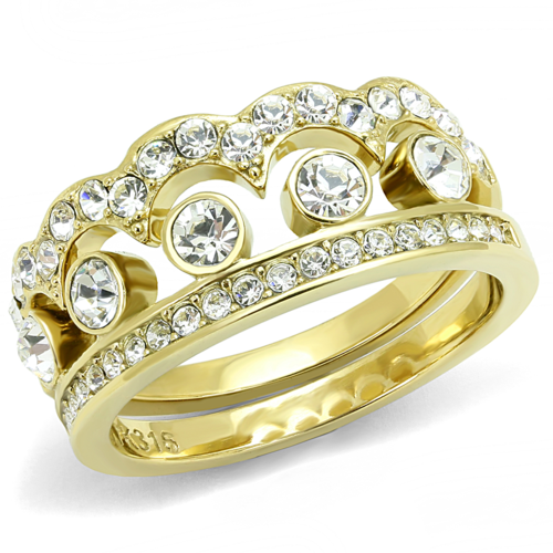 Women IP Gold Stainless Steel Ring with Top Grade Crystal in Clear - S