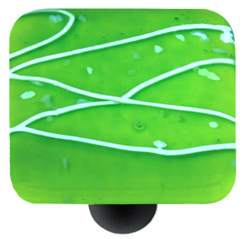 Hot Knobs HK3113-KB Mardi Gras White with Spring Green Square Glass Ca