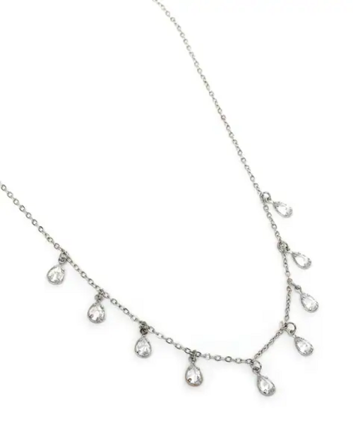 Women Silver-Plated American Diamond-Studded Long Necklace