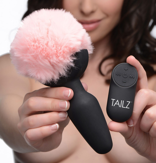 Pink Bunny Tail Vibrating Anal Plug