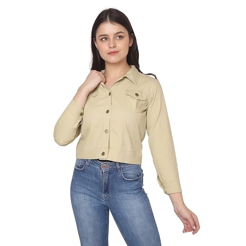 Twill Buttoned Women Regular Jacket (Size-M) (Color-BEIGE)
