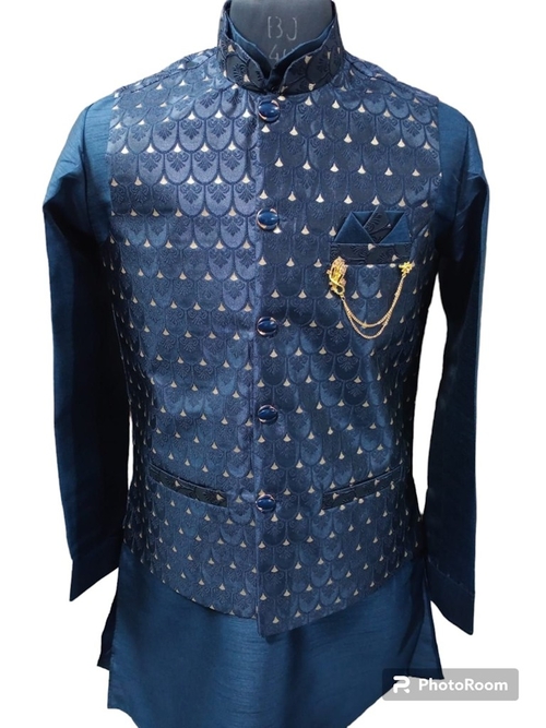 Blue Nehru Jacket With Kurta, Size - 40