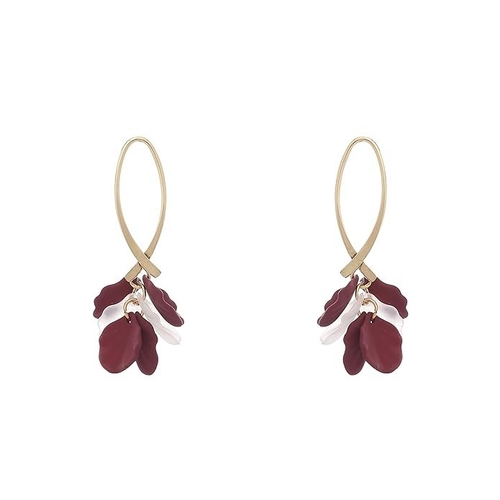 Dainty Leaf Dangler Earrings Red Colour for women