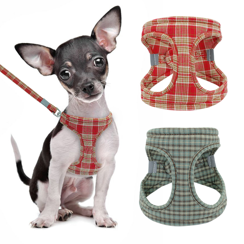 Main Cute Puppy Dog Harness With Leash Plaid Kitten Cat image