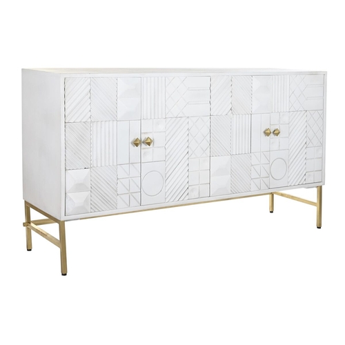 Sideboard DKD Home Decor Rhombus White Brass Mango wood (157 x 43 x 84