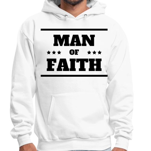 Mens Graphic Hoodie Man of Faith Black Illustration