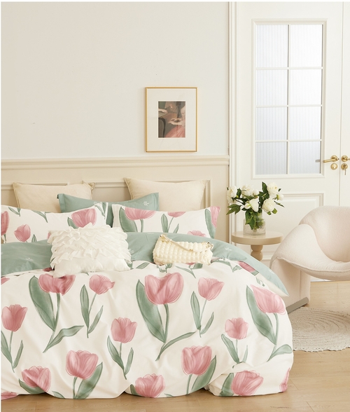 Emily Pink Tulip 100% Cotton Comforter set 