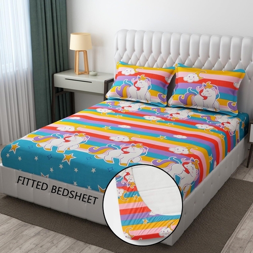 Cotton Elastic Fitted Printed King Size Double Bed Bedsheet KING SIZE