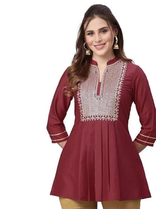 Women's Embroidery & printed Fit & Flare Top  (Size-XL) (Color-MAROON)