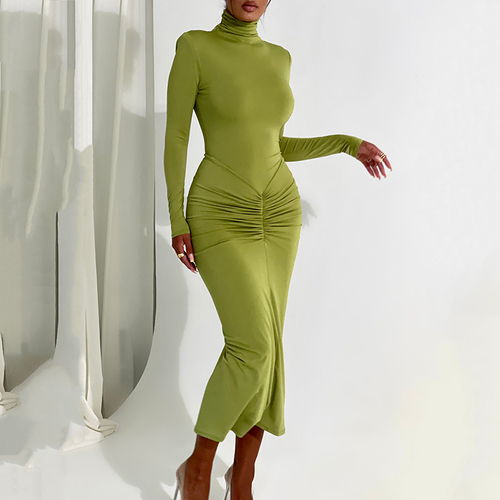 Half high neck long sleeved dress for women's fashion, sexy, spicy gir