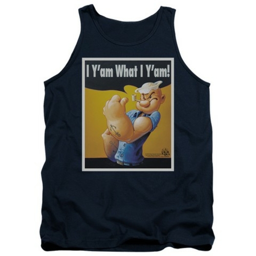 Trevco Popeye-I Can Do It Adult Tank Top, Navy - Small