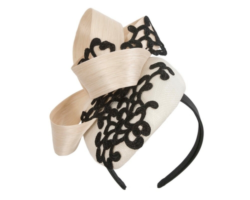 Stunning cream & black pillbox fascinator with lace