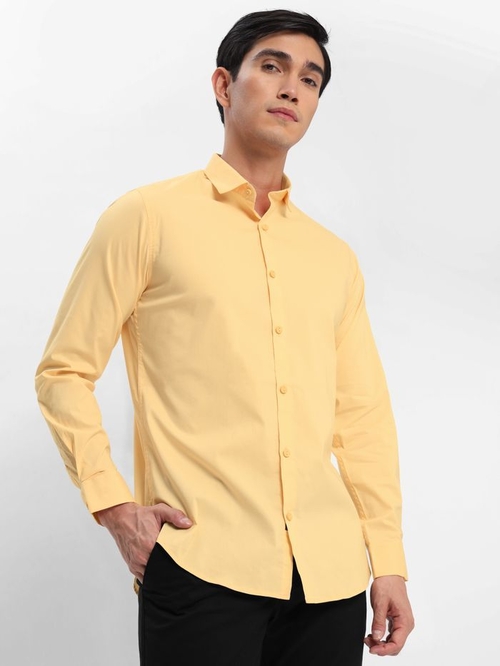 Men Slim Fit Solid Yellow Formal Shirt (Size XL)