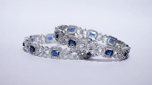 Blue Colour AD Bangle Set For Women And Girls