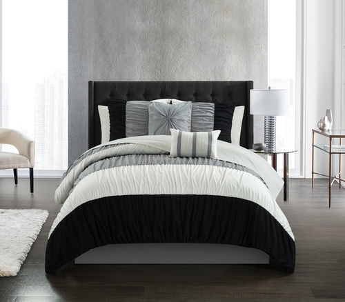 Chic Home BCS25111-US 9 Piece Mae Comforter Set, Black - King Size