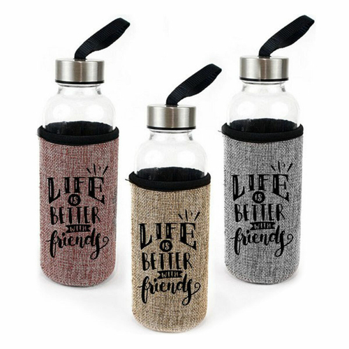 Water bottle Bewinner Glass Case Linen (400 ml)