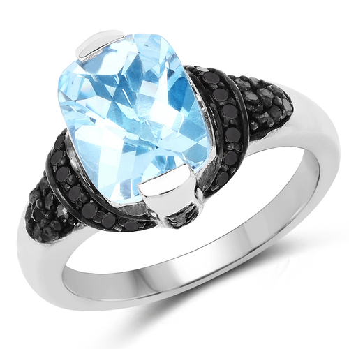 3.81 Carat Genuine Baby Swiss Blue Topaz, Black Diamond and White