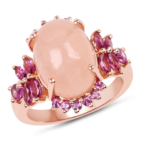 14K Rose Gold Plated 9.13 Carat Genuine Morganite and Rhodolite .925