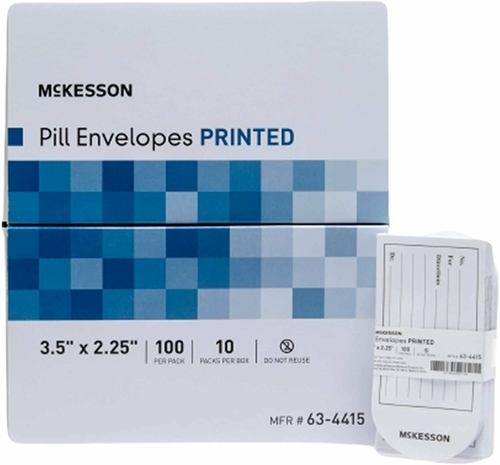 Printed Pill Envelopes 2 1/4 x 3 1/2. Pack of 1000 Disposable Medicine