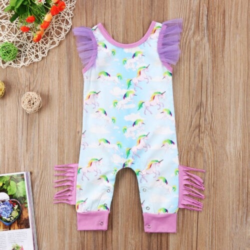 Infant Baby Girls Boys Floral Unicorn Romper Fly