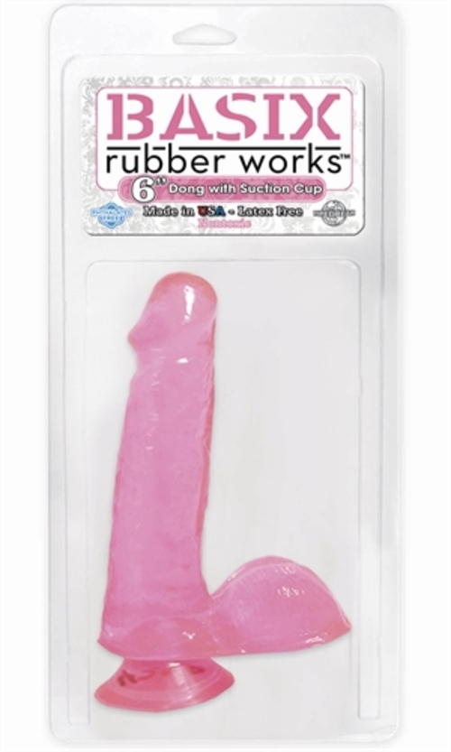 Basix Rubber Works - 6 Inch Dong With Suction Cup - Pink