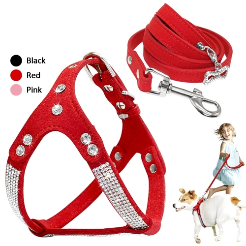 Soft Suede Leather Dog Harness Leash Set