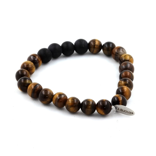 Tiger Eye + Matte Black Onyx Bracelet 8 mm.