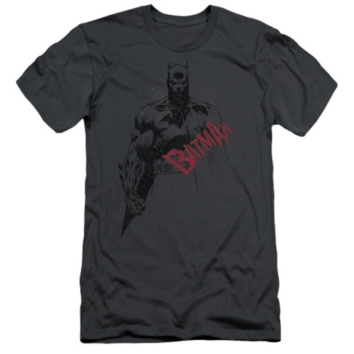 Trevco Batman-Sketch Bat Red Logo - Short Sleeve Adult 30-1 Tee - Char