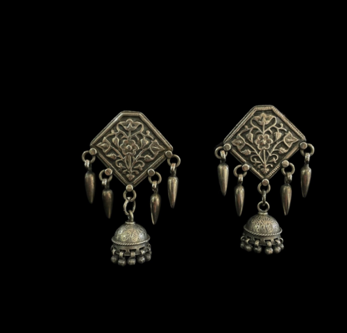 Designer Silver Flower Studs with Jhumka