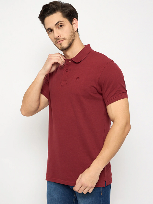 Men Solid Polo T-Shirt (Size-L) (Color-Maroon)