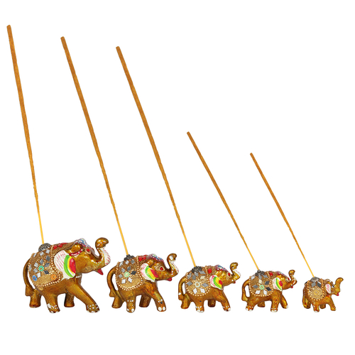 Set of 5 Gold Elephant Incense Burners