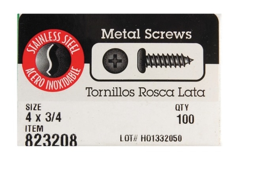 Hillman 823208 4 x 3 in. Pan Head Sheet Metal Screws  Stainless Steel 