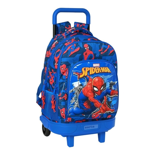 School Rucksack with Wheels Spiderman Great power Red Blue (33 x 45 x