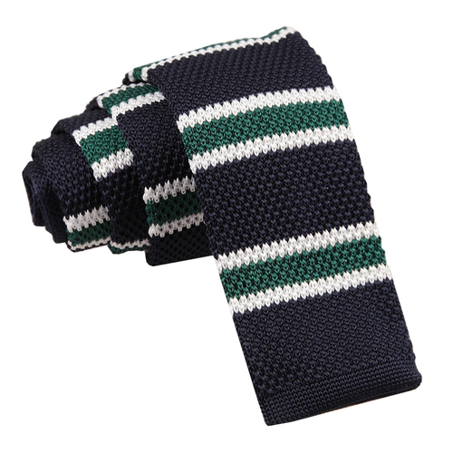 Knitted Stripe with 2 Borders Skinny Tie - Knitted Navy, Green with