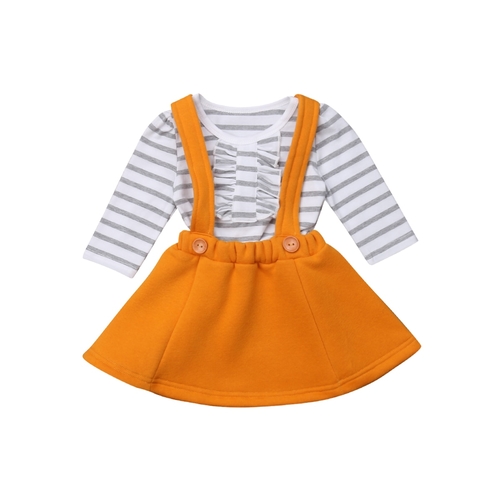 Little Girls Stripes T shirt Bib Skirt Clothes Set