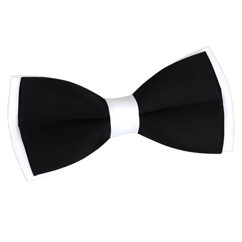 Plain Satin 2 Toned Pre-Tied Bow Tie - Black & White