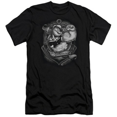 Popeye-Anchors Away Short Sleeve Adult 30-1 Tee, Black - Small