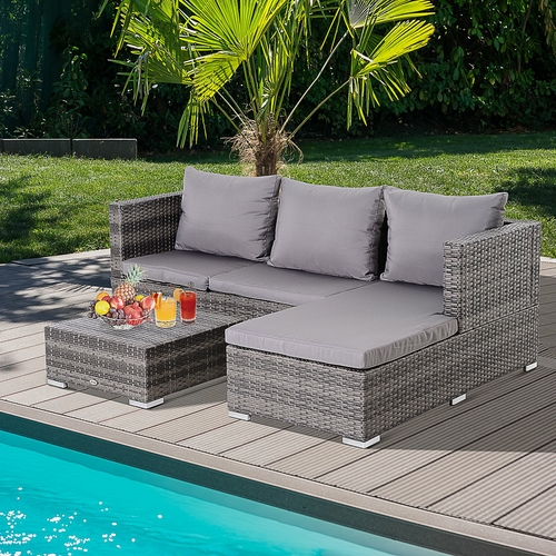 Outsunny 3 Piece Adjustable Seat Rattan Wicker Sofa Set Sleeping Couch