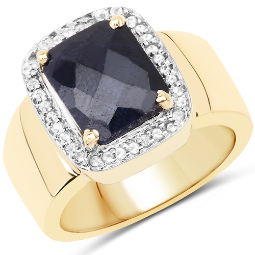 14K Yellow Gold Plated 4.07 Carat Dyed Sapphire and White Topaz .925
