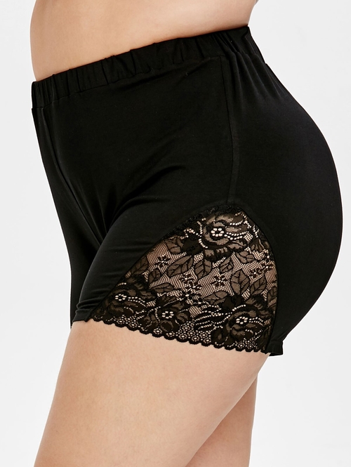  Plus Size Lace Panel Short Solid High