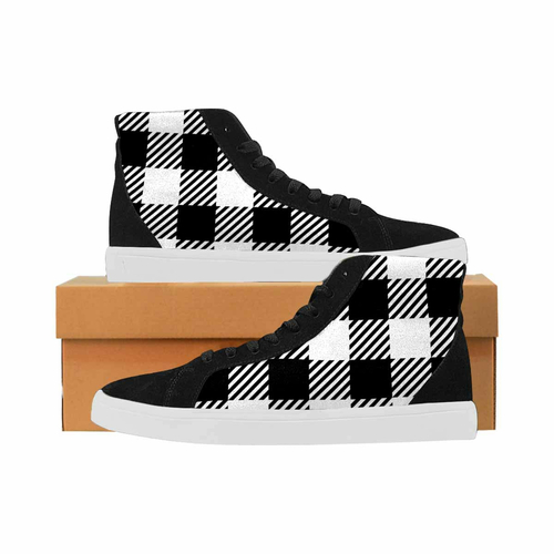 Sneakers For Women, Buffalo Plaid Black And White - High Top Sports