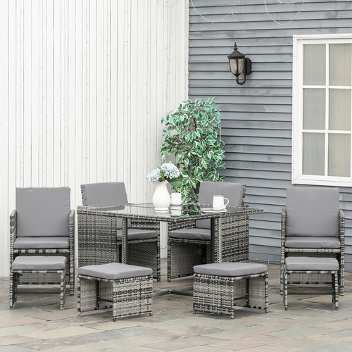 Outsunny 9 Piece Patio Wicker Dining Set Rattan Garden Sectional Sofa